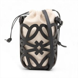 Loewe Anagram Cutout Pocket Leather Shoulder Bag Black